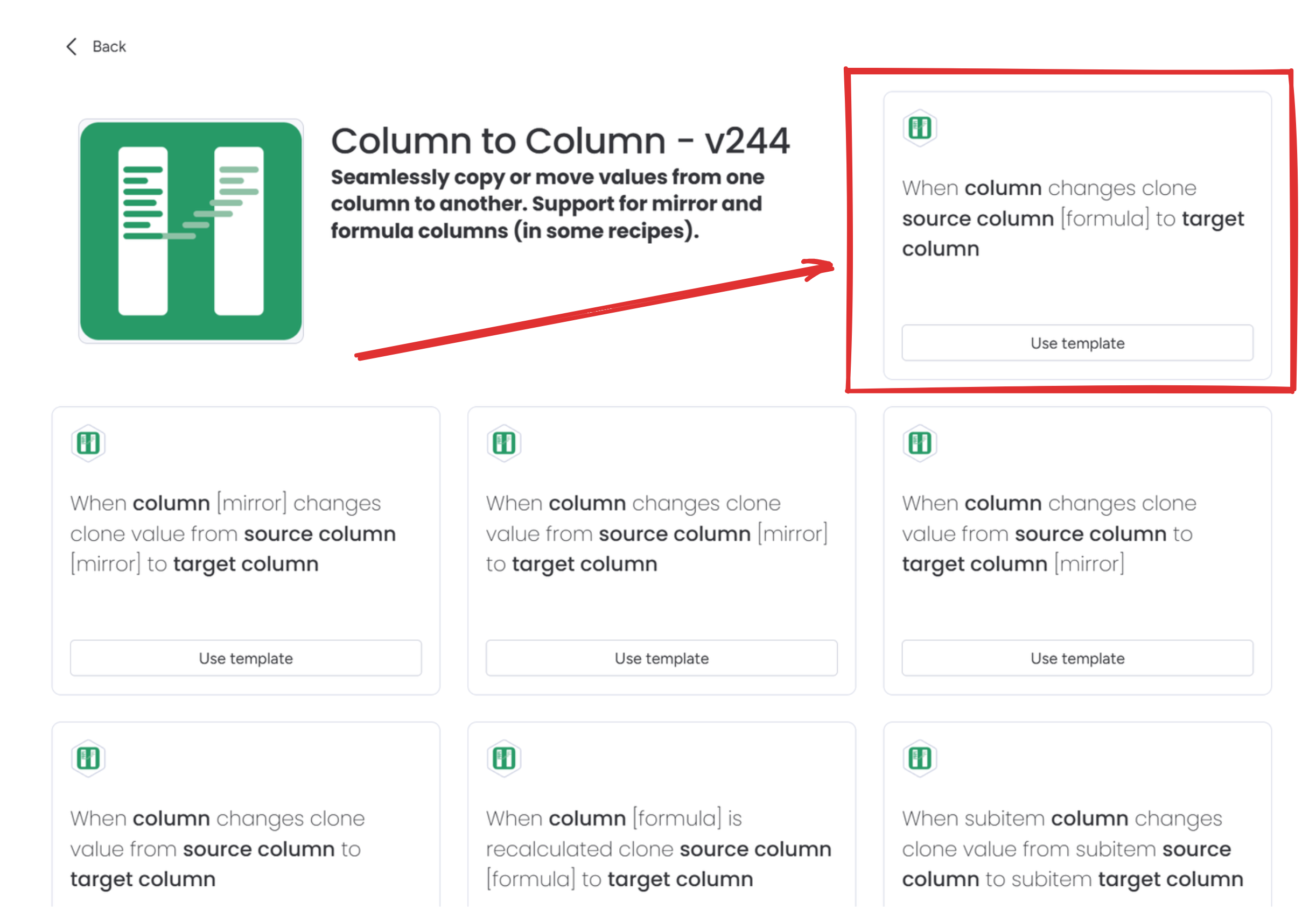 Selecting the when column changes automation recipe