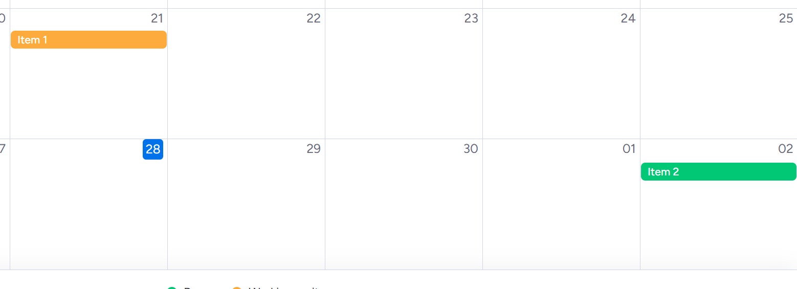 Calendar view showing formula-calculated dates