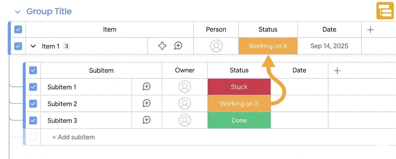 How to Update Parent Items from Subitems in monday.com